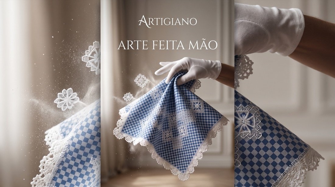Detalhe de renda e bordado feito à mão